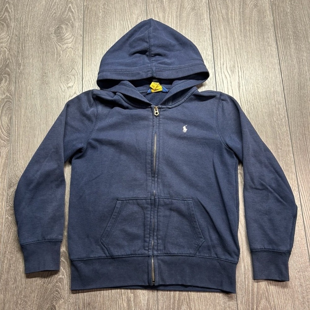 Polo Ralph Lauren Kids Navy Blue Full Zip Hoodie Size L 12-14 Pony Logo